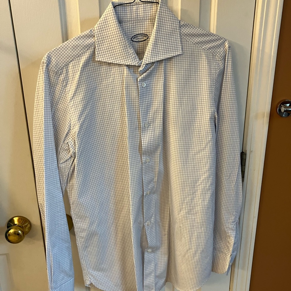 Vincenzo di Ruggiero Men’s Button Down Shirt, 17 / 43, Blue / White
